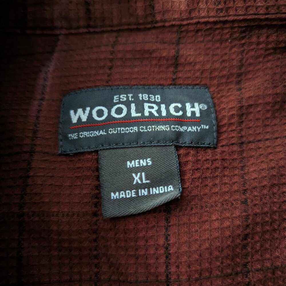 Woolrich Thermal Waffle Knit Long Sleeve Shirt Mens XL Dark Red Orange Plaid - Picture 5 of 6